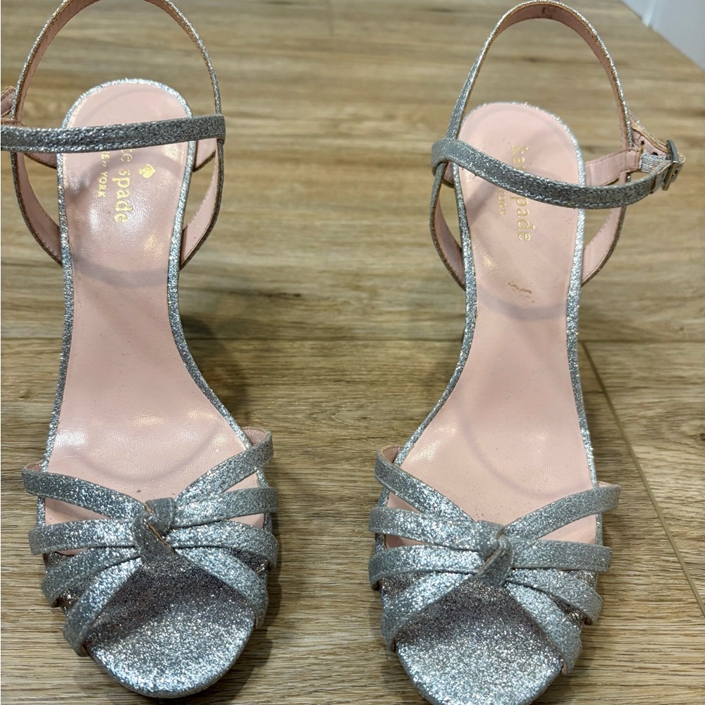 Kate Spade Glittery Silver Strappy Heels